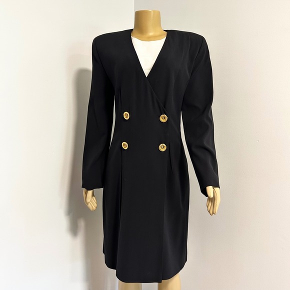 Rena Lange Dresses & Skirts - Rena Lange Vintage West Germany Navy Wool Blend Double Breasted Dress size small